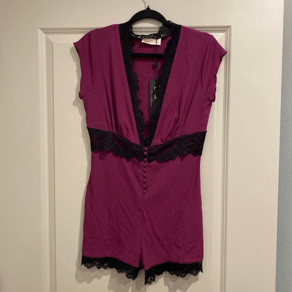 Beach Bunny Anise Elegant Lace Trimmed Women's Romper - Purple
